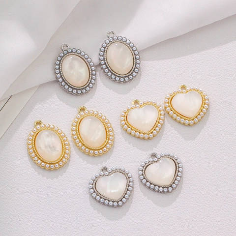Elegant Heart Oval Alloy Artificial Pearl Pendants DIY Jewelry Making Vintage Cat Eye Stone Necklace Bracelet Accessories