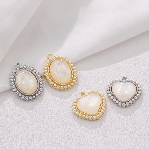 Elegant Heart Oval Alloy Artificial Pearl Pendants DIY Jewelry Making Vintage Cat Eye Stone Necklace Bracelet Accessories