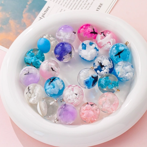 Handmade Luminous Resin Cloud Ball Pendant For DIY Jewelry Sky Landscape Bird Silhouette Round Resin Charm Necklace Accessories