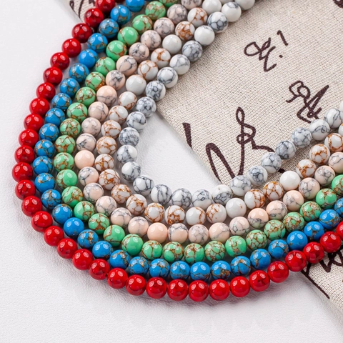 Piedra Natural Redonda Turquesa Cuentas Sueltas Para Bricolaje Joyería Pulsera Collar Moderno Estilo Chino Gema Accesorio