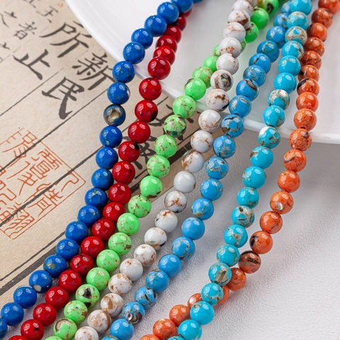 Cuentas Sueltas Redondas de Piedra Natural Turquesa de Concha Textura Jaspeada para Creación de Joyas DIY Pulseras Collares Étnicos