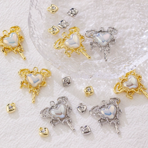 Vintage Liquid Metal Alloy Heart Pendant For Necklace DIY Resin Rhinestone Jewelry Accessories Molten Style No Chain