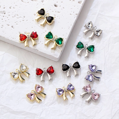 Dijes de Lazo de Circonia de Corazón de Aleación para Hacer Joyas DIY Collar Pulsera Accesorio Colgante Galvanizado