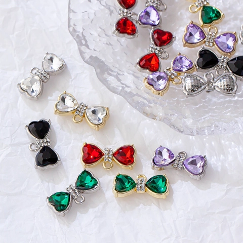 Alloy Heart Bow Pendant With Rhinestone For DIY Jewelry Making Accessories Necklace Earrings Shoe Bag Decor Charm