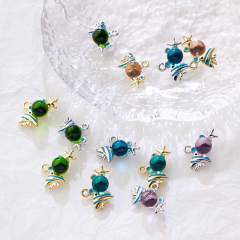 Mariene Serie DIY Dromerige 3D Bellenvis Legering Hanger Accessoires Vergulde Emaille Bedeltjes Voor Ketting Oorbellen Maken