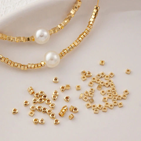 Gold Plated Copper Geometric Spacer Beads For DIY Jewelry Making Triangle Square Small Loose Beads Bracelet Necklace Findings