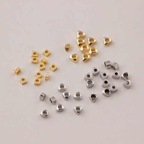 Gold Plated Copper Geometric Spacer Beads For DIY Jewelry Making Triangle Square Small Loose Beads Bracelet Necklace Findings