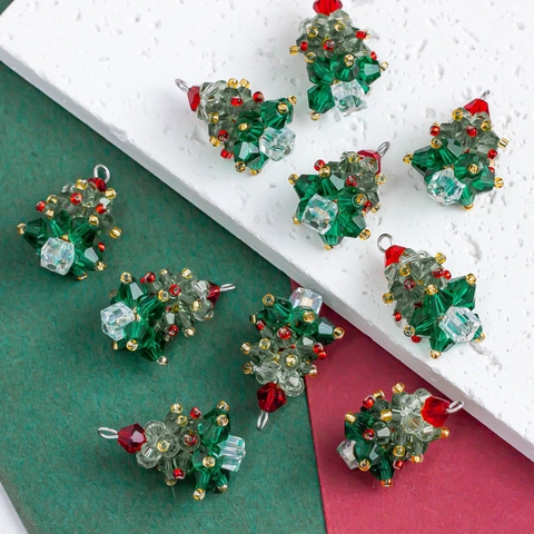 Handgemaakte Kerstboom Glas Kralen Hanger Gefacetteerde Kristallen Bedel Voor DIY Sieraden Maken Feestelijke Oorbellen Ornament