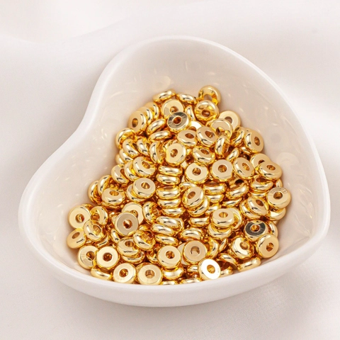 Copper Gold Filled Spacer Beads 14K 18K Real Gold Plated Round Flat Doughnut Metal Beads For DIY Bracelet Jewelry Making Handmade Accessories