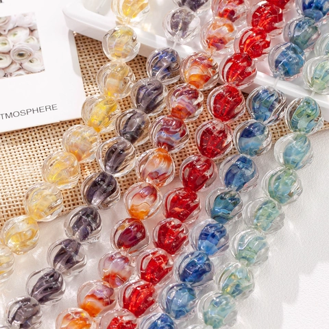 Handmade Lampwork Glass Beads Spiral Texture Gradient Color Loose Beads For DIY Bracelet Earring Jewelry Making Accessories