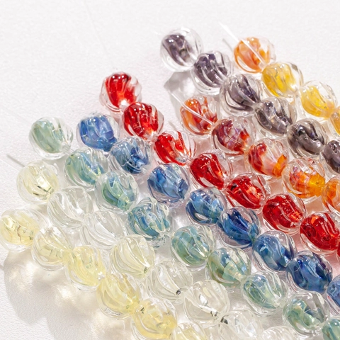 Handmade Lampwork Glass Beads Spiral Texture Gradient Color Loose Beads For DIY Bracelet Earring Jewelry Making Accessories