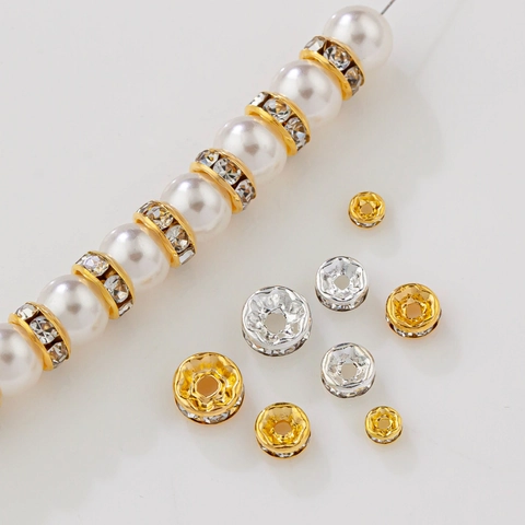 Perline Distanziatrici Rondelle in Rame Placcato Oro 18K Con Zirconia Per Accessori Creazione Gioielli Fai-Da-Te Varie Dimensioni