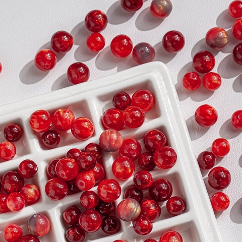 Red Resin Beads 8mm 10mm Gold Foil Loose Beads Round Center Drilled Spacer Beads For DIY Bracelet Necklace Jewelry Making