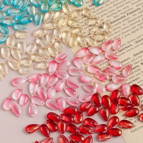 Vintage Teardrop Glass Beads Gradient Petal Pendants For DIY Hairpin Jewelry Making Accessories Handcrafted Materials
