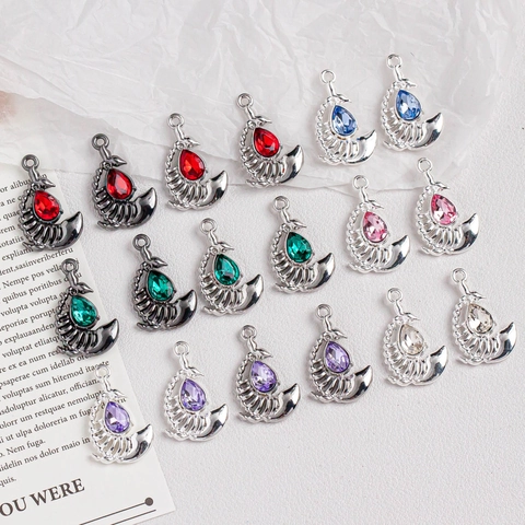 Alloy Zirconia Whale Fish Bone Crescent Moon Pendant Charms For DIY Necklace Bracelet Earring Jewelry Making Accessories