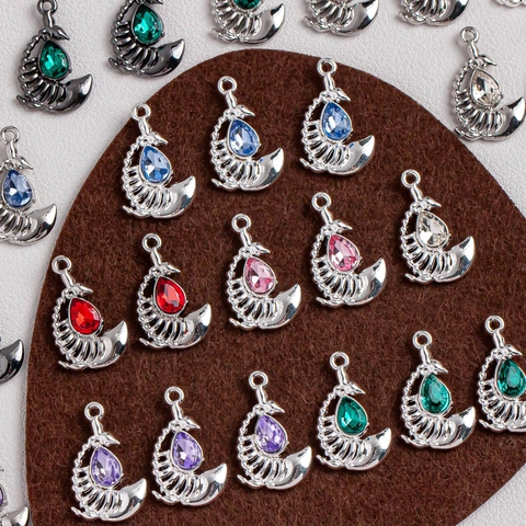 Alloy Zirconia Whale Fish Bone Crescent Moon Pendant Charms For DIY Necklace Bracelet Earring Jewelry Making Accessories