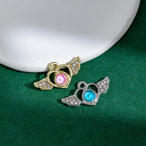 Heart Wing Alloy Pendants Rhinestone Gemstone Charms For DIY Jewelry Making Necklace Bracelet Accessory Fairy Style Women