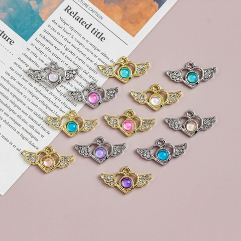 Heart Wing Alloy Pendants Rhinestone Gemstone Charms For DIY Jewelry Making Necklace Bracelet Accessory Fairy Style Women