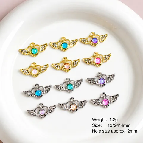 Heart Wing Alloy Pendants Rhinestone Gemstone Charms For DIY Jewelry Making Necklace Bracelet Accessory Fairy Style Women
