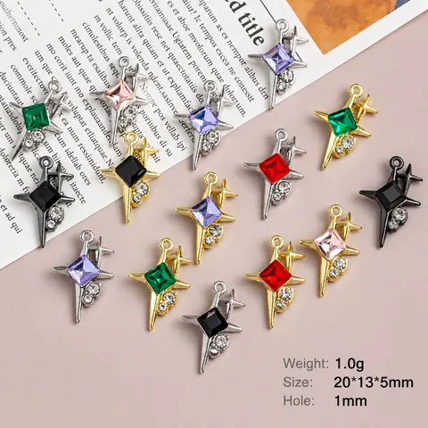 Legering Ster Hangers Met Vierkante Zirkonia Strass Voor DIY Ketting Oorbel Maken Vintage Geometrische Sieraden Accessoires