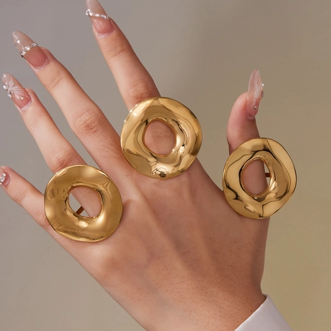 Bague Épaisse Irrégulière Acier Inoxydable Plaqué Or 18K Lave Fondue Déclaration Géométrique Bijoux Pour Femmes