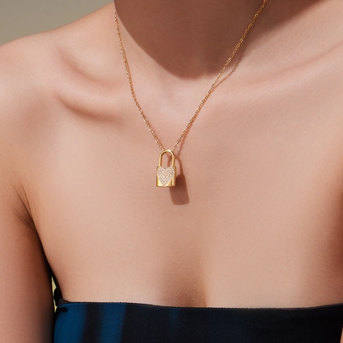 Collana con Ciondolo a Lucchetto a Cuore in Acciaio Inossidabile Con Zirconia 5A Placcato Oro Argento Gioielli da Donna