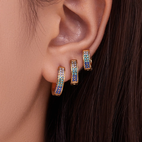 Fashion Stainless Steel Zirconia Hoop Earrings For Women 18K Gold Plated Rainbow Color CZ Gradual Huggie Earrings Geometric Niche Jewelry
