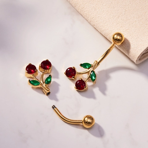 Piercing de Ombligo de Acero Inoxidable Circón Corazón Mariposa Libélula Cereza Joyería para Mujer Oro Plata