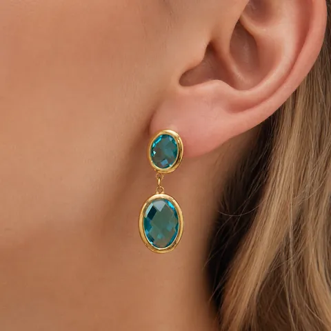 Stainless Steel Geometric Oval Faceted Glass Stone Dangle Earrings 18k Gold Plated Vintage Minimalist Jewelry For Women