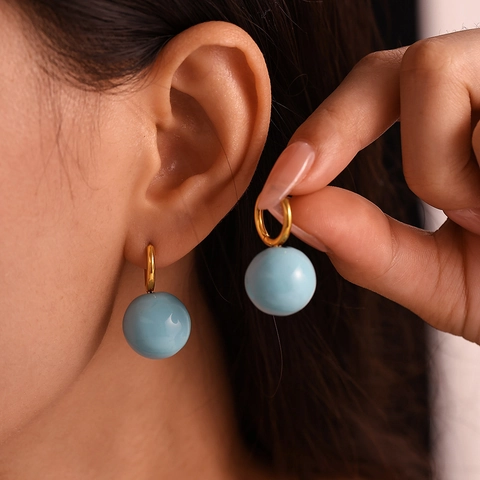 Minimalist Stainless Steel Ball Drop Hoop Earrings PVD Gold Plated Enamel Spherical Dangle Earrings For Women Fashion Jewelry