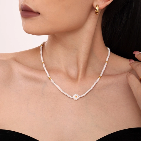 Collier Pendentif Marguerite En Acier Inoxydable Et Perle De Coquille Pour Femme Collier Fleur De Coquille Bijoux Floraux Sucrés