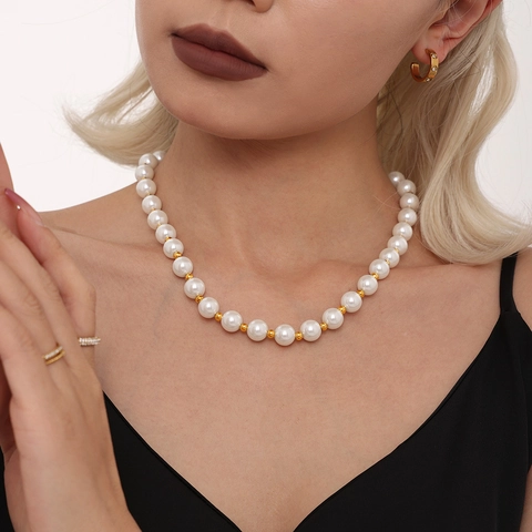 Elegant Stainless Steel Shell Artificial Pearl Necklace For Women Gold Silver Plated Metal Beads Choker Fashion Jewelry Gift