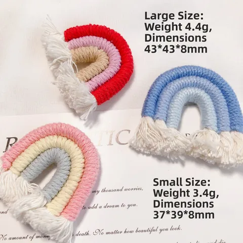 Handmade Woven Rainbow Tassel Pendant Cotton Rope Macrame Charms With Artificial Pearl For DIY Earrings Keychains Boho Jewelry Making