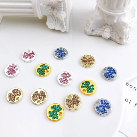 Alloy Zirconia Inlaid Round Disc Charm Bowknot Clover Pattern DIY Jewelry Accessories For Necklace Bracelet Making