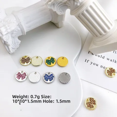 Alloy Zirconia Inlaid Round Disc Charm Bowknot Clover Pattern DIY Jewelry Accessories For Necklace Bracelet Making