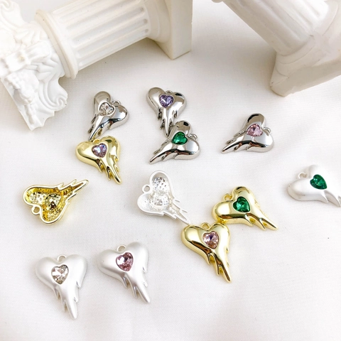 Melted Heart Alloy Pendant For DIY Jewelry Making Melting Lava Lava Heart Charm With Zirconia For Necklace Bracelet Findings