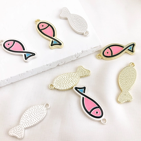 Lindos Colgantes de Pez de Aleación de Dibujos Animados Charms de Esmalte para Fabricación de Joyas DIY