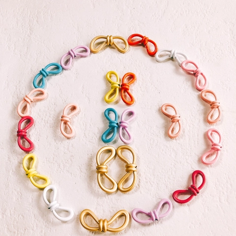 Legering Strik Hangers Kleurrijke Macaron Rechte Gat Kralen Voor DIY Sieraden Ketting Armband Telefoonketting Accessoires Zoete Stijl