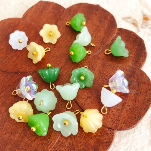 New Chinese Style Lily Of Valley Lotus Pod Glass Charms Beads For DIY Jewelry Making Bracelet Earrings Handmade Accessories