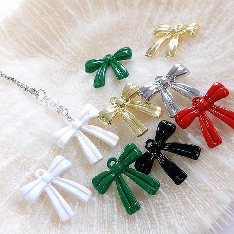 Simple Alloy Colorful Enamel Bow-knot Pendant Charms For DIY Necklace Bracelet Making Sweet Girly Jewelry Accessories