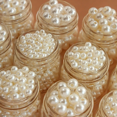ABS Artificial Pearl Round Beads Round Hole Half Hole Smooth Glossy White Cream Loose Beads For DIY Jewelry Making Wedding Decoration Supplies