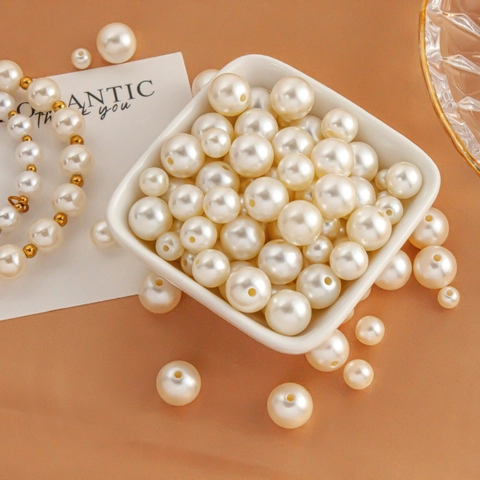 ABS Artificial Pearl Round Beads Round Hole Half Hole Smooth Glossy White Cream Loose Beads For DIY Jewelry Making Wedding Decoration Supplies
