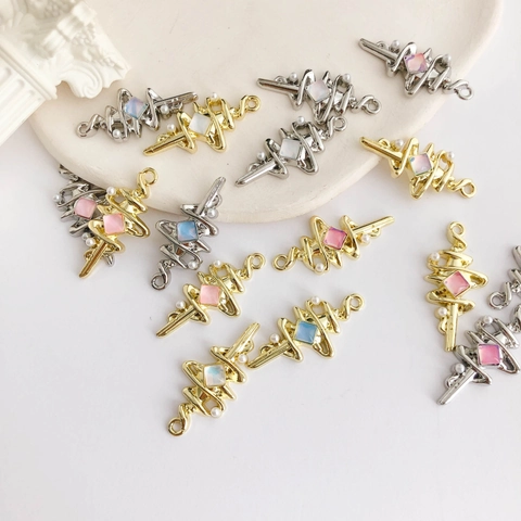 Vintage Legering Spiraal Gedraaid Ruit Hanger Bedel Kunstparel Ingelegd Strass Edelsteen DIY Sieraden Maken Accessoires