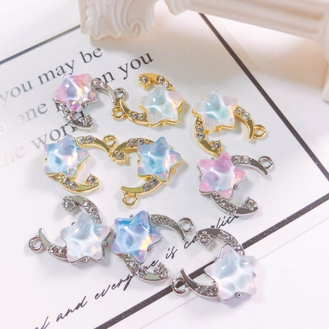 Ciondolo in Resina di Strass in Lega a Forma di Stella e Luna per Creazione di Gioielli Fai da Te Accessorio per Gioielli in Stile Dolce Collana Braccialetto Orecchino