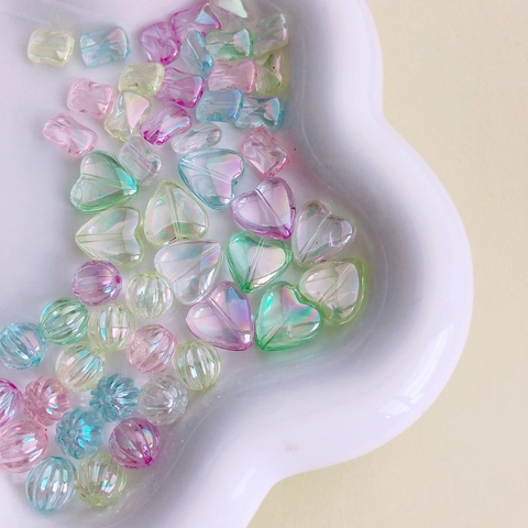 Aurora Acrylic Beads Heart Pumpkin Cube Shape Iridescent Loose Beads For DIY Bracelet Necklace Phone Chain Jewelry Making Accessories