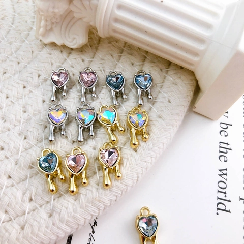 Zirconia Melting Heart Pendant 14K Gold Plated Alloy Liquid Metal Charm For DIY Jewelry Making Necklace Bracelet Findings