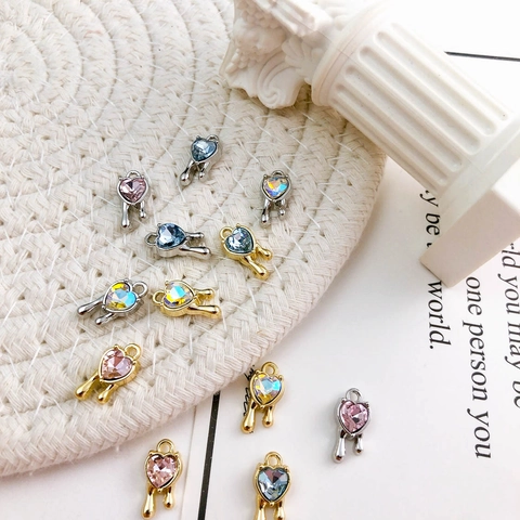 Zirconia Melting Heart Pendant 14K Gold Plated Alloy Liquid Metal Charm For DIY Jewelry Making Necklace Bracelet Findings