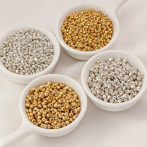 Metallic Electroplated Glass Seed Beads Round Spacer Beads For DIY Bracelet Necklace Jewelry Making Gold Silver Mixed