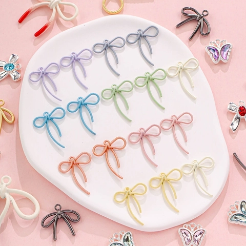 Macaron Color Alloy Bowknot Butterfly Charms DIY Earrings Phone Case Keychain Accessories Jewelry Making Findings Charms