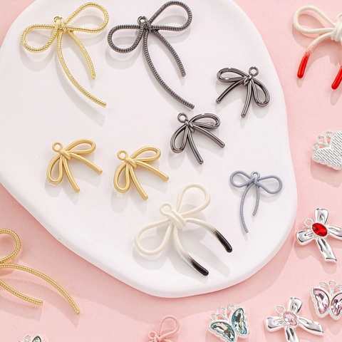 Macaron Color Alloy Bowknot Butterfly Charms DIY Earrings Phone Case Keychain Accessories Jewelry Making Findings Charms